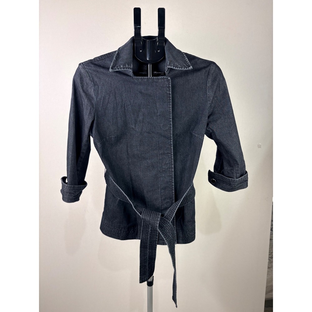 Apostrophe Stretch Womens Dark Gray Denim Belted Wrap Jacket Size Medium M